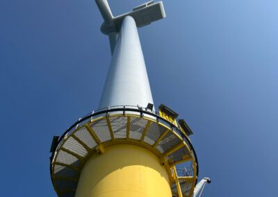 Looking up at a WTG on Rampion Offshore Wind Farm